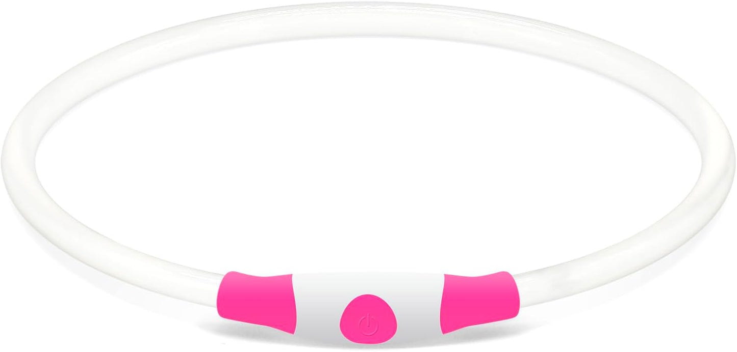 Led Dog Collar, USB Rechargeable Flash Dog Necklace Light, Pet Safety Collar Makes Your Beloved Dogs Be Seen at Night for Small Medium Large Dogs(Pink)