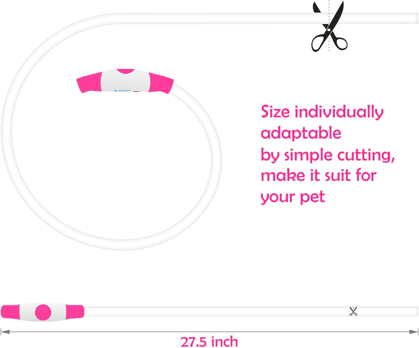 Led Dog Collar,  USB Rechargeable Flash Dog Necklace Light, Pet Safety Collar Makes Your Beloved Dogs Be Seen at Night for Small Medium Large Dogs(Pink)