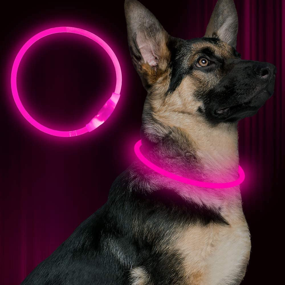 Led Dog Collar,  USB Rechargeable Flash Dog Necklace Light, Pet Safety Collar Makes Your Beloved Dogs Be Seen at Night for Small Medium Large Dogs(Pink)